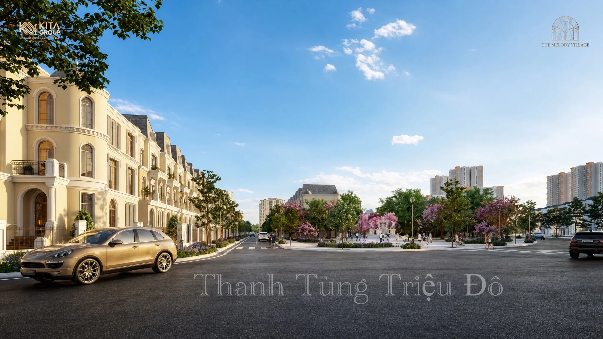 Tuyến đường đi bộ sinh thái rực rỡ sắc hoa rợp bóng mát bên trong dự án biệt thự Kita Capital Ciputra